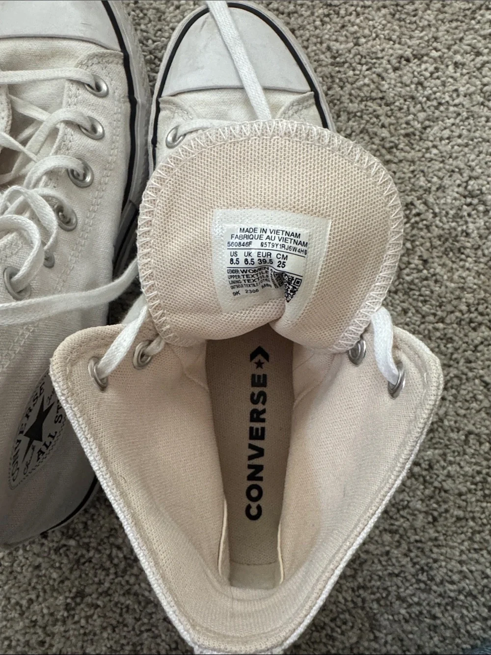 Converse White High-Top Platform Sneakers with Black Stripe Size 8.5